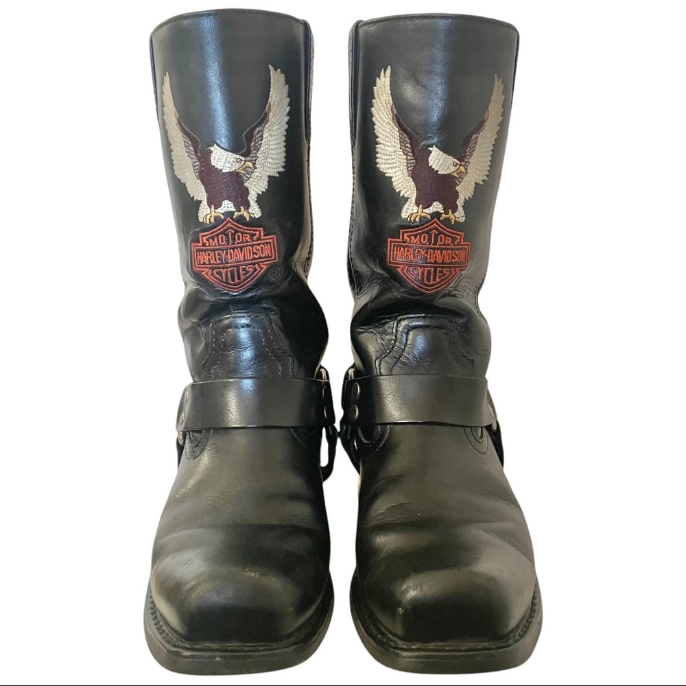 Vintage Harley Davidson Motorcycle Black Leather Riding Boots Size 7.5